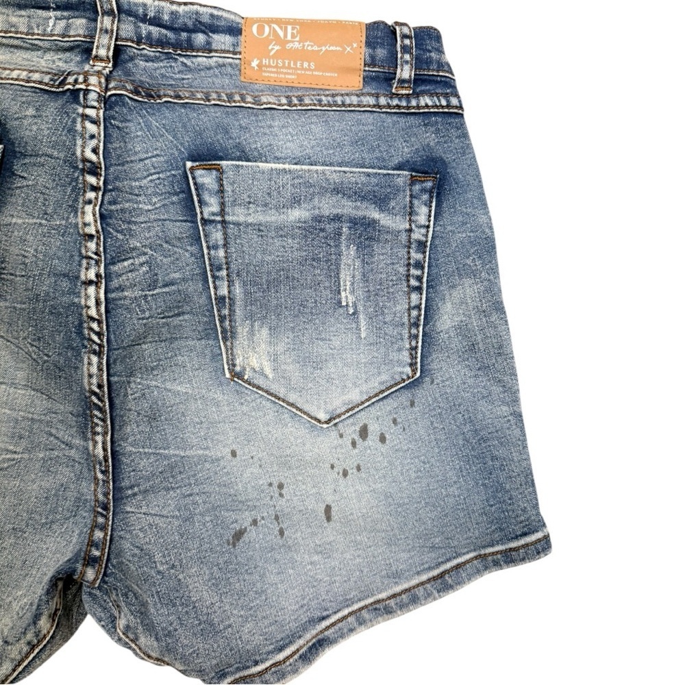 One Teaspoon Blue Blonde Hustler Shorts, Size 30 Paint Splatter Slouchy Shorts - Picture 6 of 9